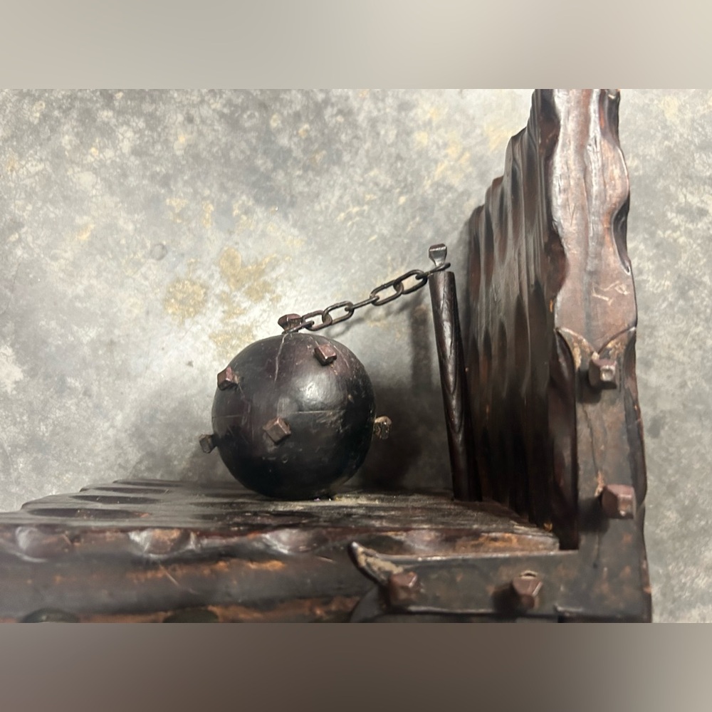 Medieval wood metal Ball and Chain gothic books rare vintage DUNGEON MACE